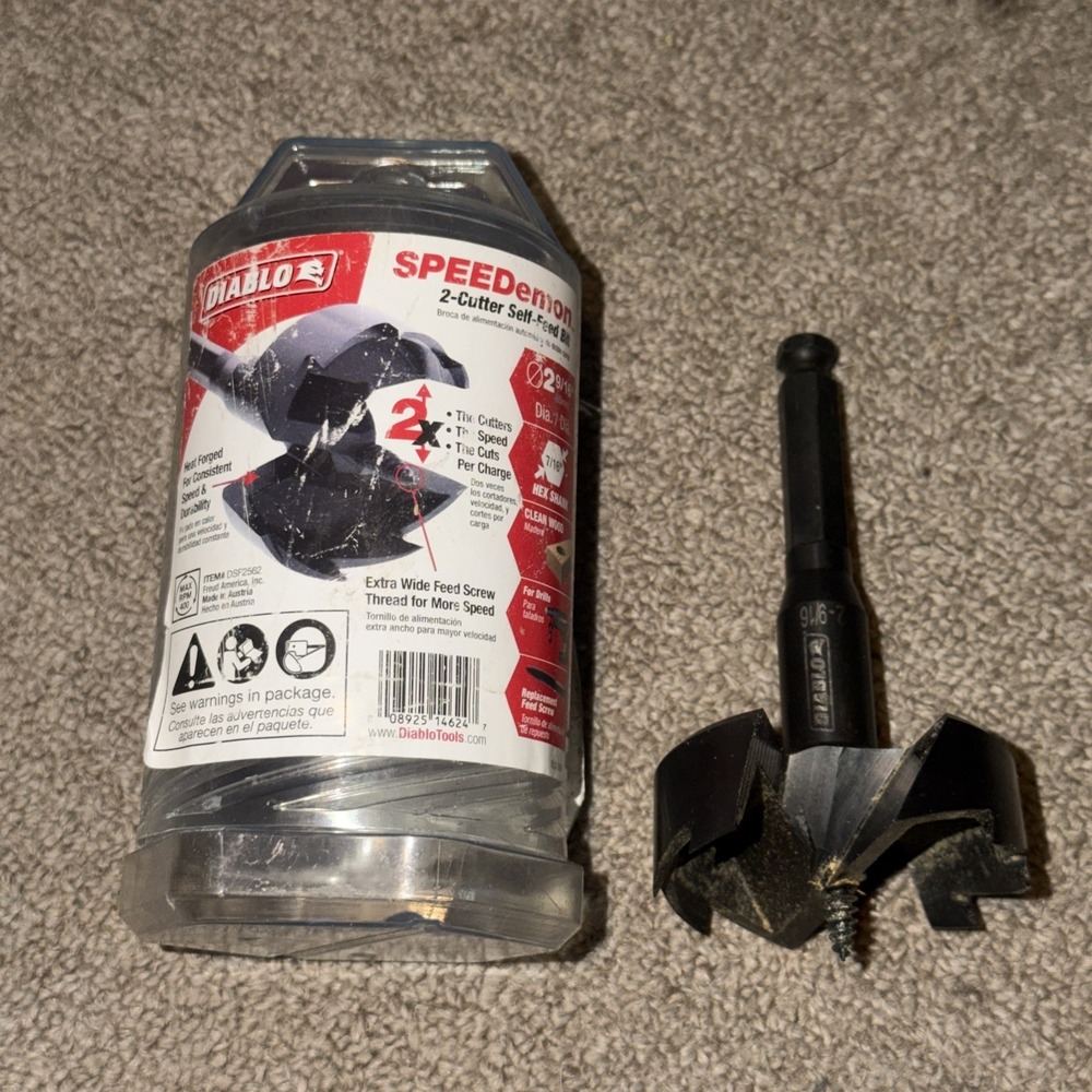 Diablo SPEEDemon DSF2562 Self-Feed Bit, 2-9/16" Fast Wood Drilling, Hex Shank